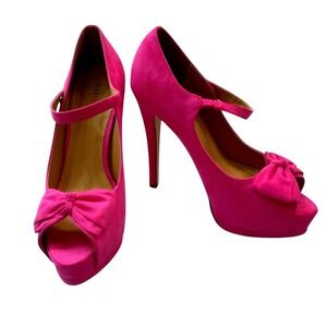 JustFab Tibbie Womens 9 Pink Bow Peep Toe Platform Mary Jane Heels
